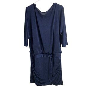 WHBM Navy Blousen Short Dress Size M NWOT Stretch Pullover Wrap 7174 Dolman